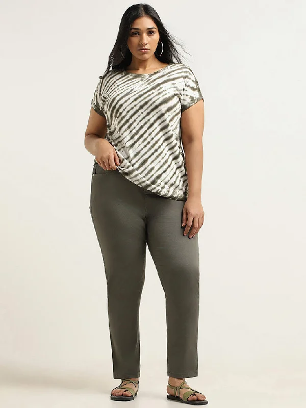 Gia Olive Solid-Patterned Wide Leg Fit Jeggings