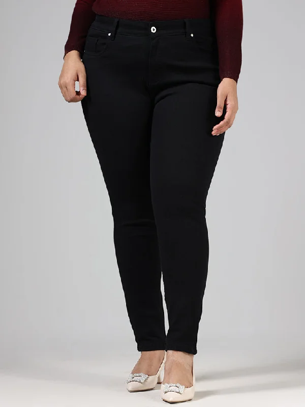 Gia Solid Black Wide Leg - Fit Mid - Rise Denim Jeans