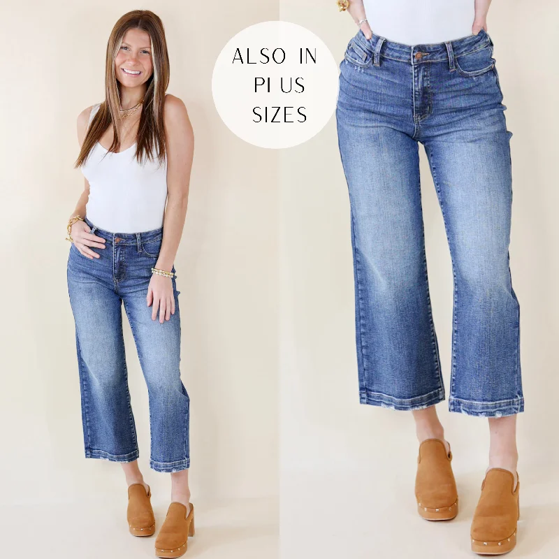 Last Chance Size 0 | Judy Blue | Down Memory Lane Cropped Wide Leg Jeans in Medium Wash