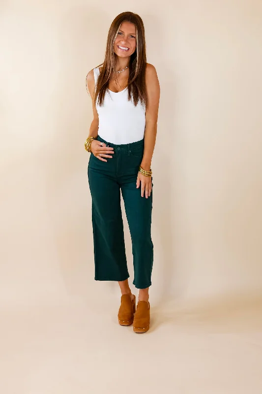 Last Chance Size 1 & 7 | Judy Blue | Sign Me Up Tummy Control Garment Dyed Cropped Jeans in Dark Green