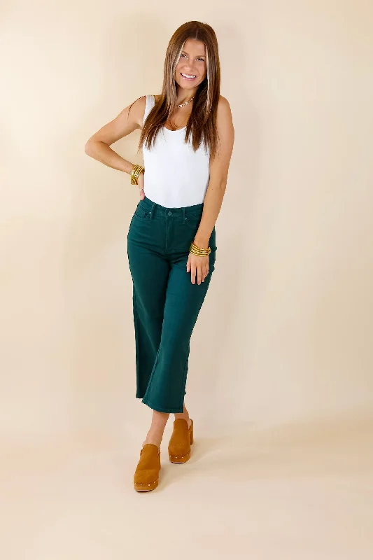 Last Chance Size 1 & 7 | Judy Blue | Sign Me Up Tummy Control Garment Dyed Cropped Jeans in Dark Green