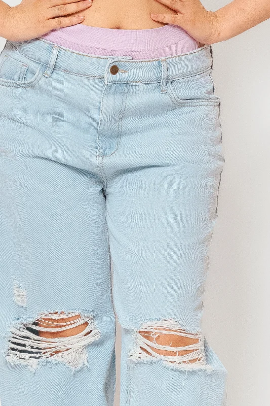 Blue Light Distressed Wide Jeans