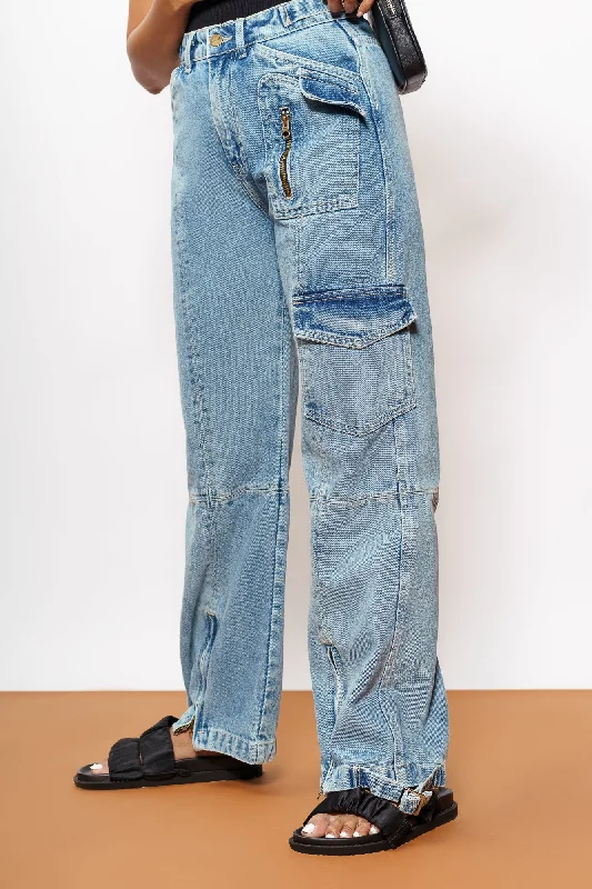 Light Washed Cargo Jeans