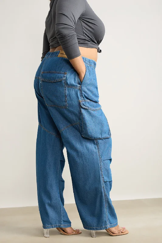 Denim Breezy Cargo Pleat Pants