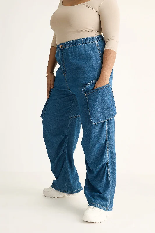 Denim Lightweight Pleated Cargo Pants