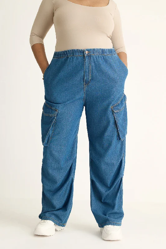 Denim Lightweight Pleated Cargo Pants