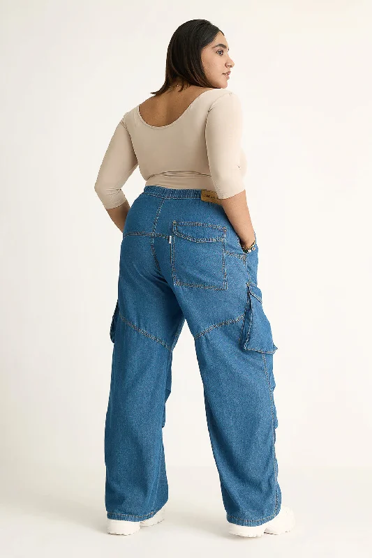 Denim Lightweight Pleated Cargo Pants