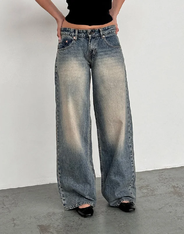 Roomy Extra Wide Low Rise Jeans in Dirty Blue