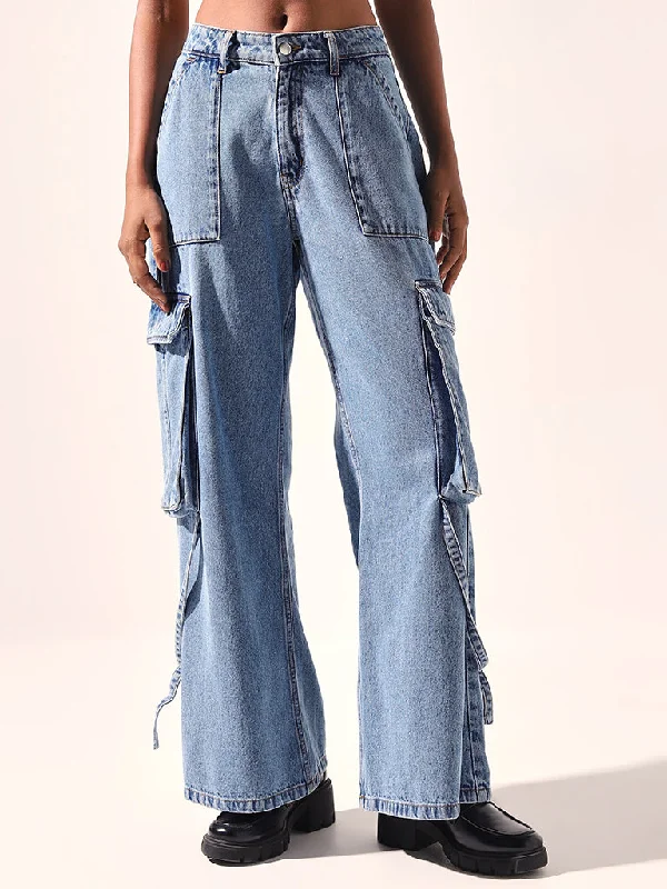 Nuon Blue Relaxed - Fit Cargo-Style High - Rise Jeans