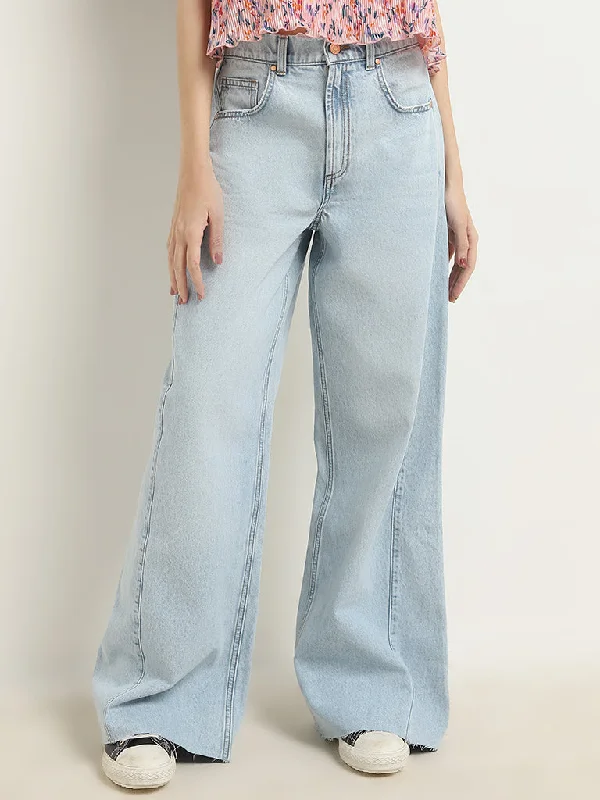 Nuon Light Blue Wide-Leg Mid-Rise Jeans