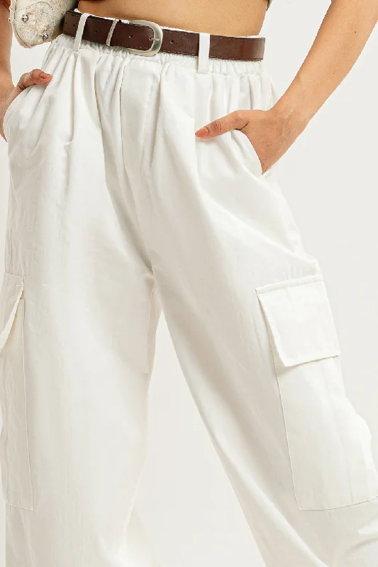 White Belt Parachute Cargo Pant