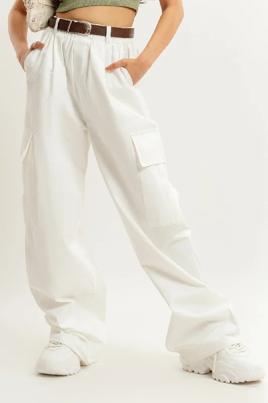 White Belt Parachute Cargo Pant