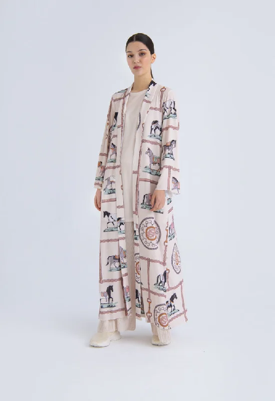 Printed Knit Open Front Drape Abaya