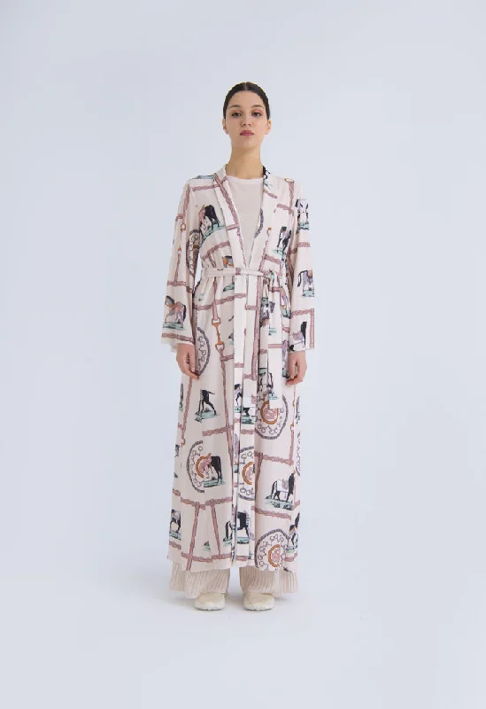 Printed Knit Open Front Drape Abaya