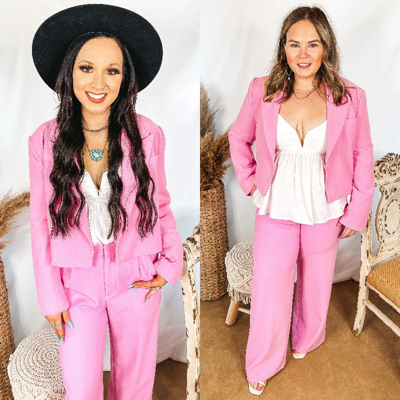 Certified Chic Cropped Blazer with Pockets in Pink