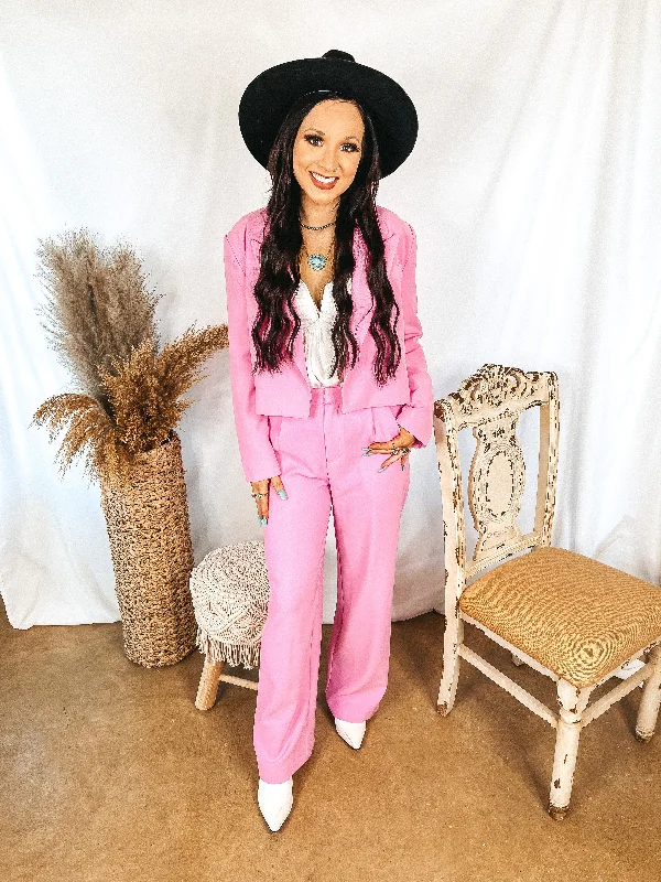 Certified Chic Cropped Blazer with Pockets in Pink