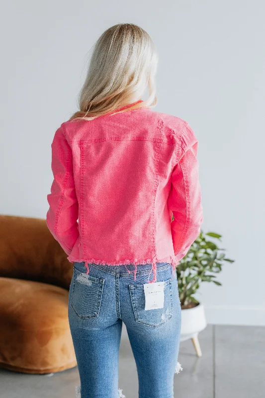 Gemma Risen Denim Jacket - Hot Pink