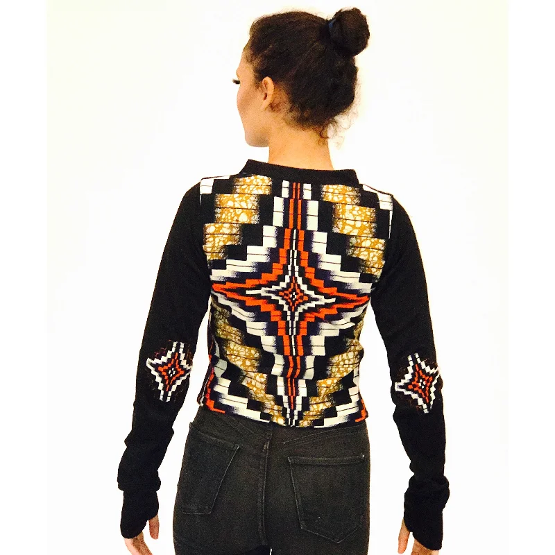 HAND EMBELLISHED AZTEC PRINT CROPPED BLAZER