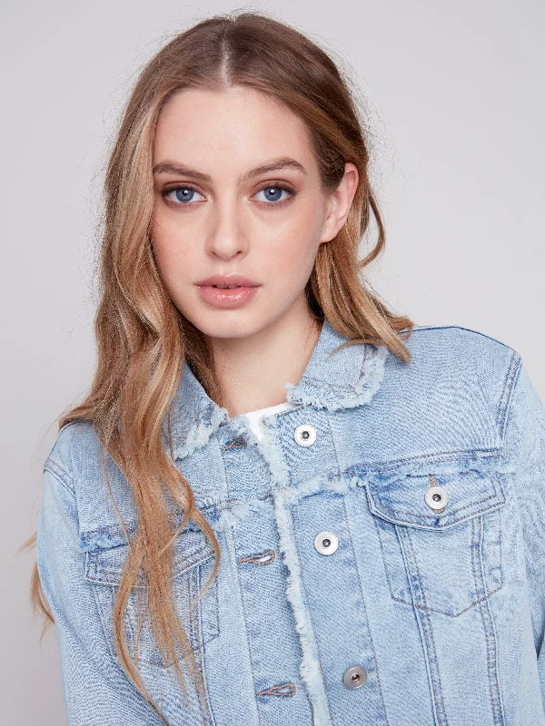 Jean Jacket with Frayed Edges - Bleach Blue