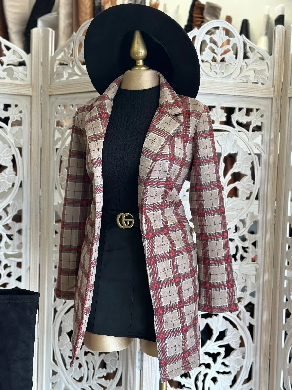 Long  Plaid Blazer Coat