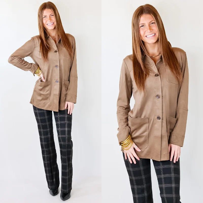 Lyssé | Abigail Suede Button Up Jacket in Chestnut Brown