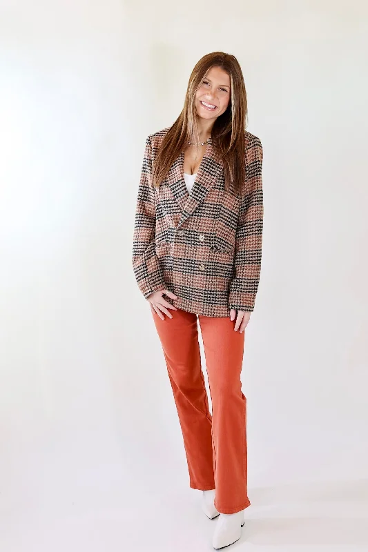 Magical Feeling Houndstooth Blazer with Long Sleeves in Rust Mix