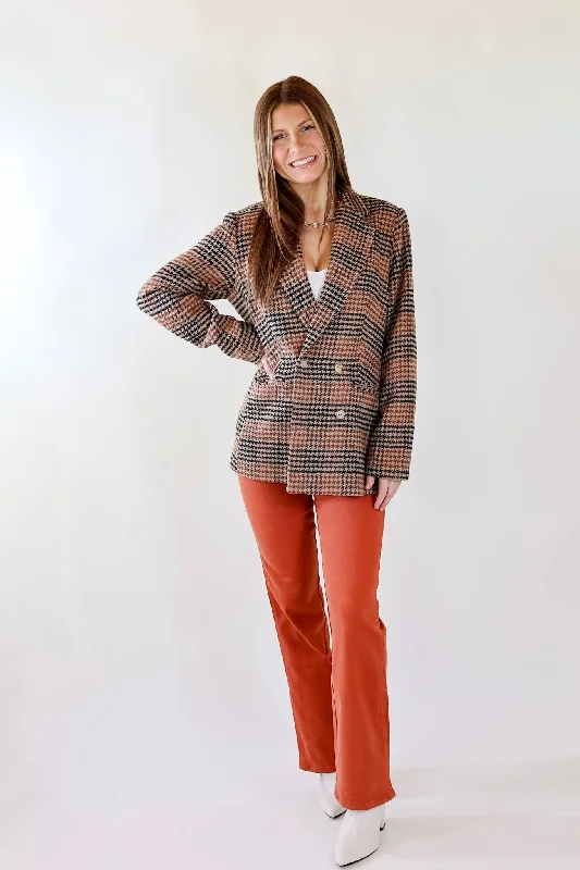 Magical Feeling Houndstooth Blazer with Long Sleeves in Rust Mix