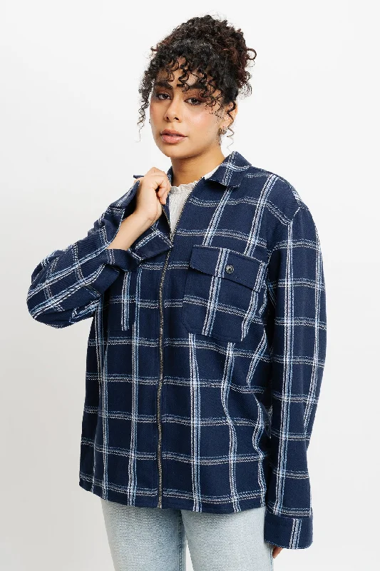 Navy Checks Women's Shacket