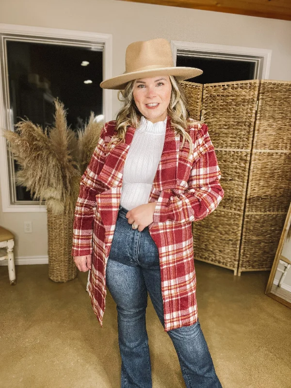 Mountain Ranch Long Plaid Jacket in Maroon