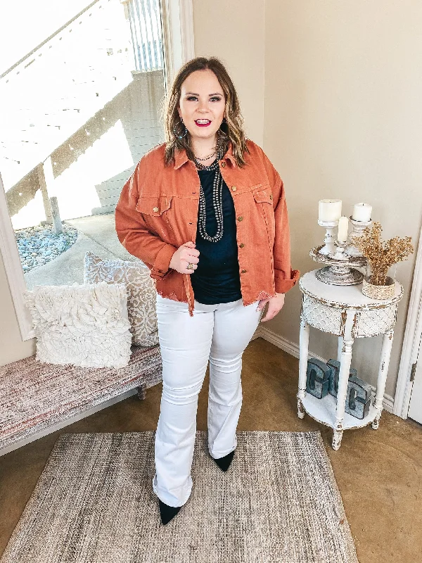 Plus Size | Admire Me Cropped Button Up Denim Jacket in Cinnamon