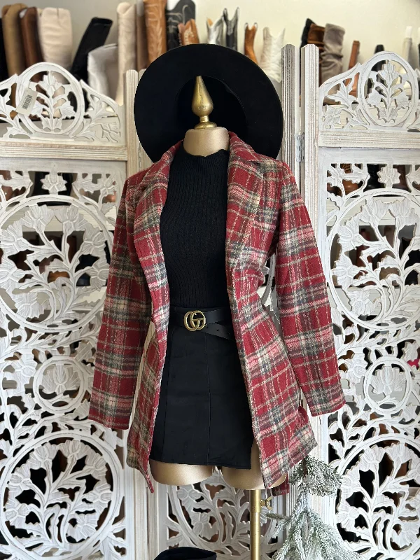 Red Plaid Blazer Coat