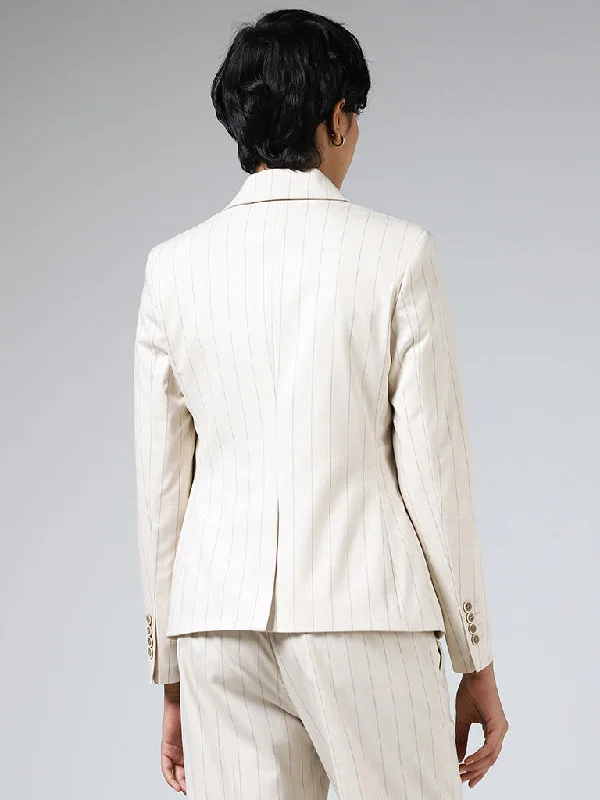 Wardrobe Beige Striped Blazer