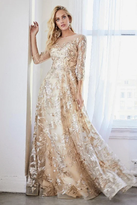 Unmissable Offers Await!Cinderella Divine CR855 Long Sleeve Gold Formal Dress
