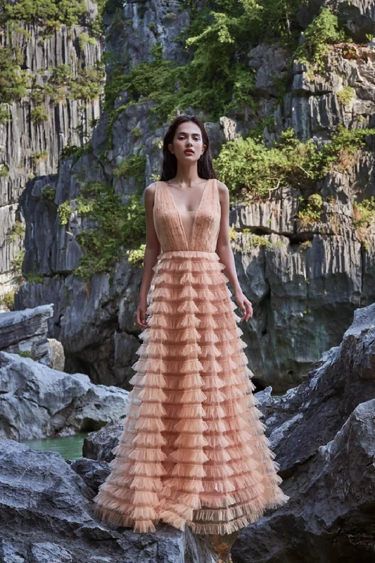Shop Now and Save!Azcona Layered V-Neck Mesh Sheer Maxi Dress