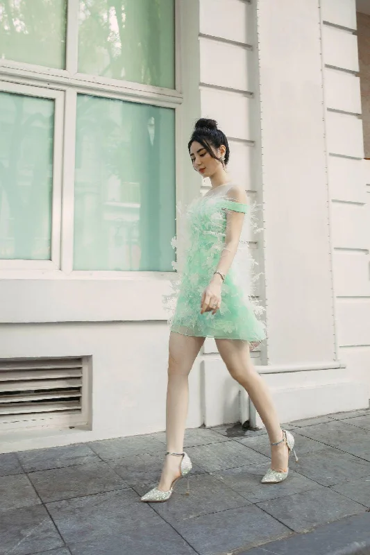 Limited Time Offer!Bautista A-line Off-Shoulder Organza Mini Dress