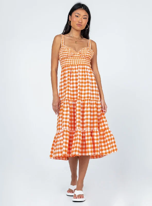 Limited-Time Price Drop!Bea Maxi Dress Orange Gingham