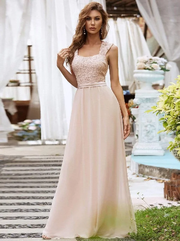 Incredible Savings Inside!Elegant A Line Long Chiffon Bridesmaid Dress With Lace Bodice