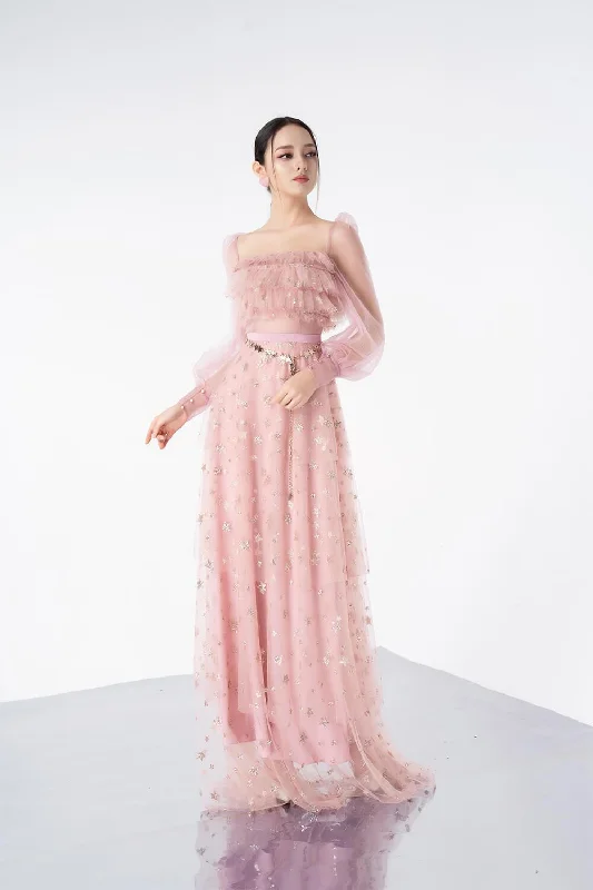 Buy More, Pay Less!Hannah Layered Square Neck Mesh Sheer Maxi Dress