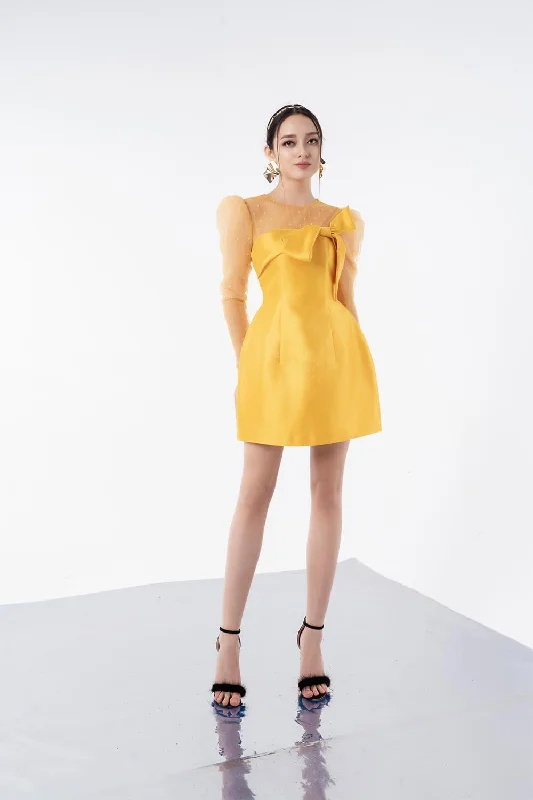 Your Shopping Spree Starts Here!Headey A-line Jewel Neck Mesh Taffeta Mini Dress