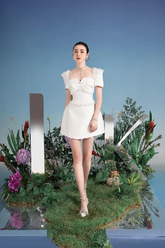 Your Exclusive Offer Awaits!Kellen A-line Semi-Heart Neck Taffeta Mini Dress