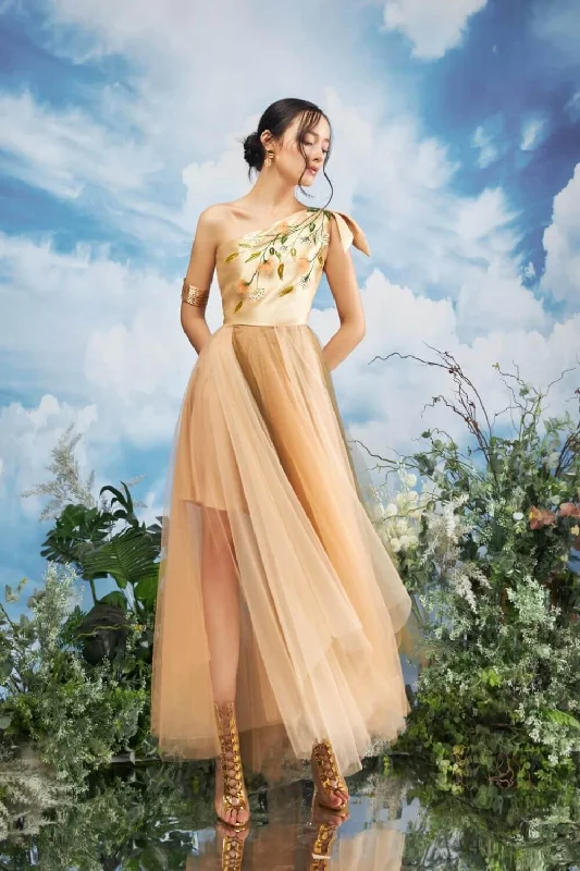 Get More for Less!Limbad Gathered One Shoulder Mesh Sheer Maxi Dress