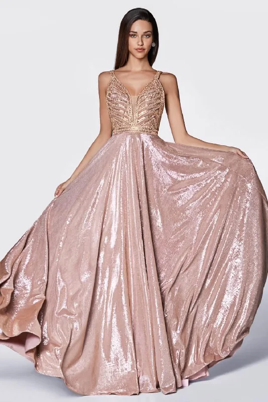 Your Wallet Will Thank You!Cinderella Divine KC879 Long Metallic Prom Gown Evening Dress