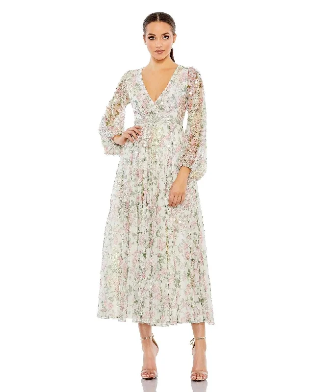 Shop Before It’s Gone!Mac Duggal 93788 Long Sleeve Formal Tea Length Dress