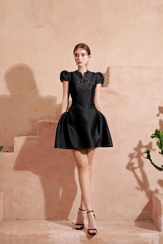 Crazy Discounts Inside!Orchid A-line Puffy Sleeved Taffeta Mini Dress