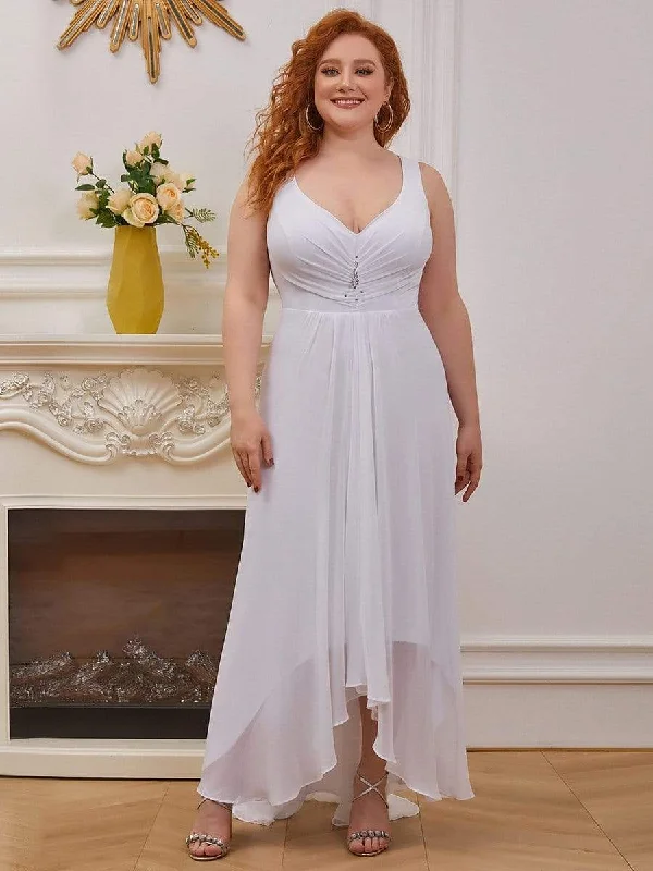 Exclusive Savings This Week!Plus Size Chiffon Formal V-Neck High-Low Cocktail Dress