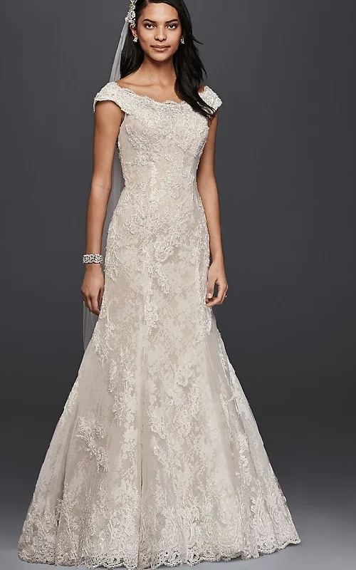 Exclusive Offers You’ll Love!Oleg Cassini Style # CWG533 ivory lace off the shoulder dress
