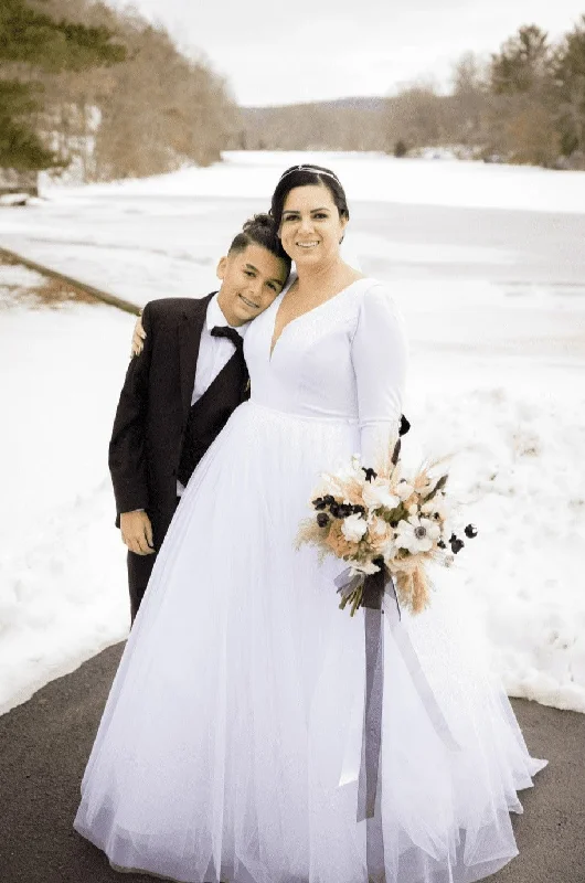 Bigger Savings, Better Shopping!Other Custom Crepe and Tulle Long Sleeved V-Neck Ball Gown