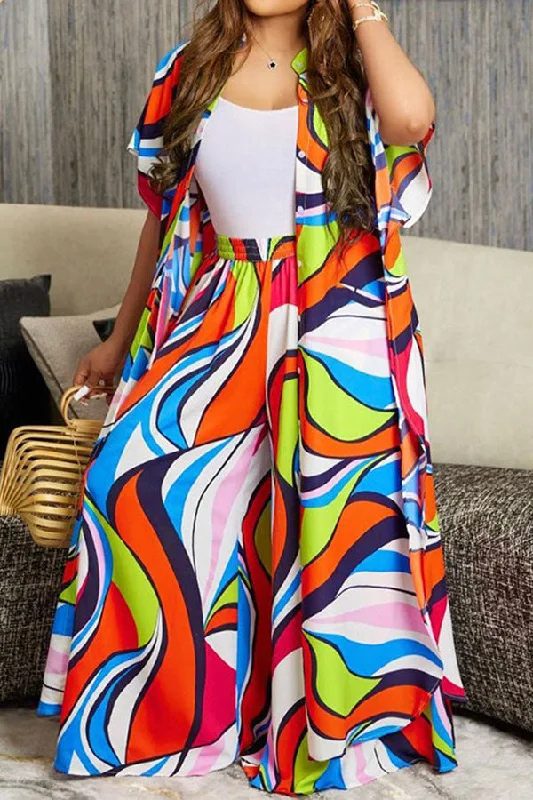 Find the Best Deals Here!Abstract Print Hyperbolic Flowy Pant Suit