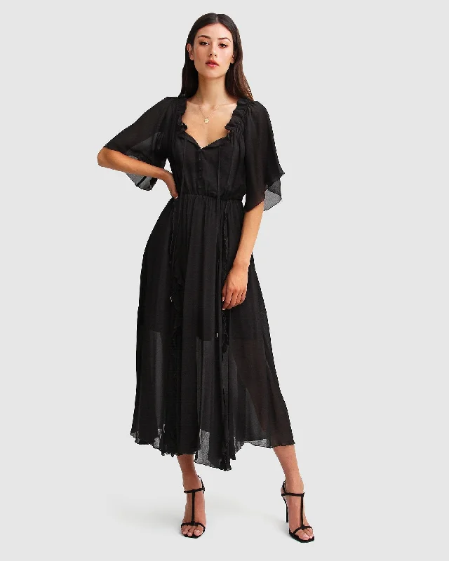 Snag the Best Prices Now!Amour Amour Ruffled Midi Dress - Black