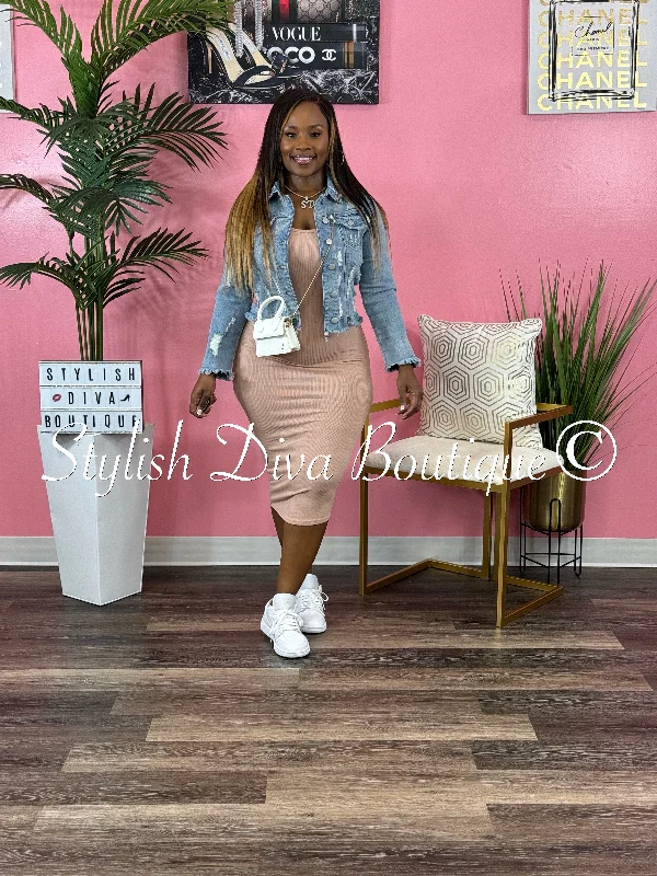 One Click Away from Big Savings!Avi Ribbed Midi Dress (Blush)